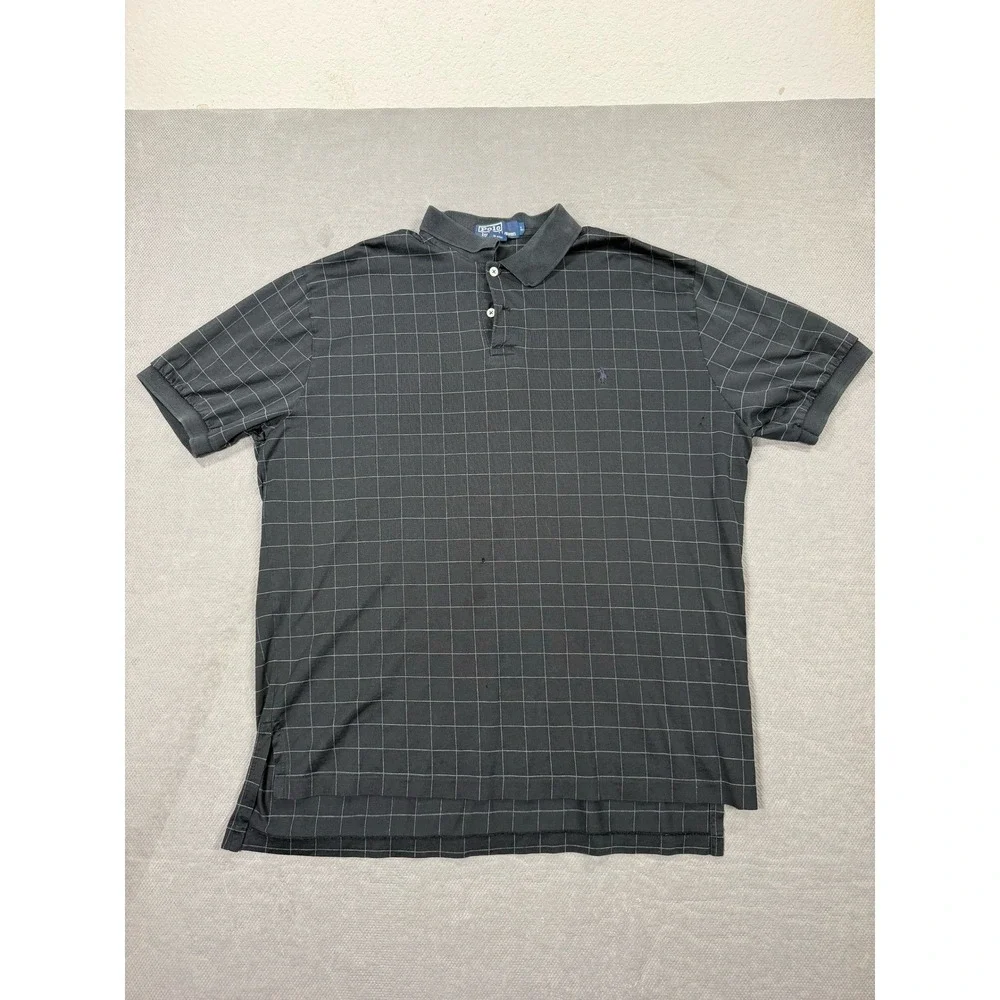 Polo Ralph Lauren Mens Large Black White Windowpane Grid Cotton Polo Shirt L